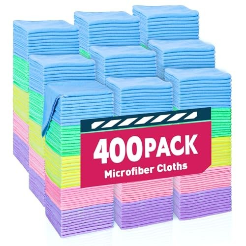400 Pack Microfiber Cleaning Towels – Assorted Colors, 11.5×11.5 inches, Perfect