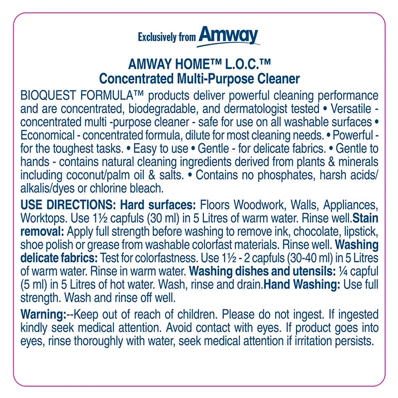 2 Pack Amway L.O.C. Concentrated Multi-purpose Cleaner 200ml