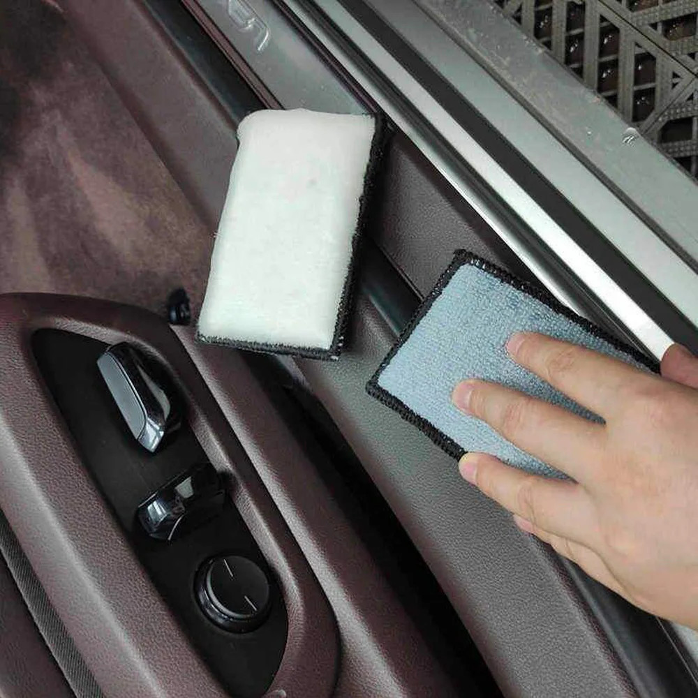 Dual-Sided Microfiber Scrubbing Sponge for Car Leather Cleaning and Detailing
