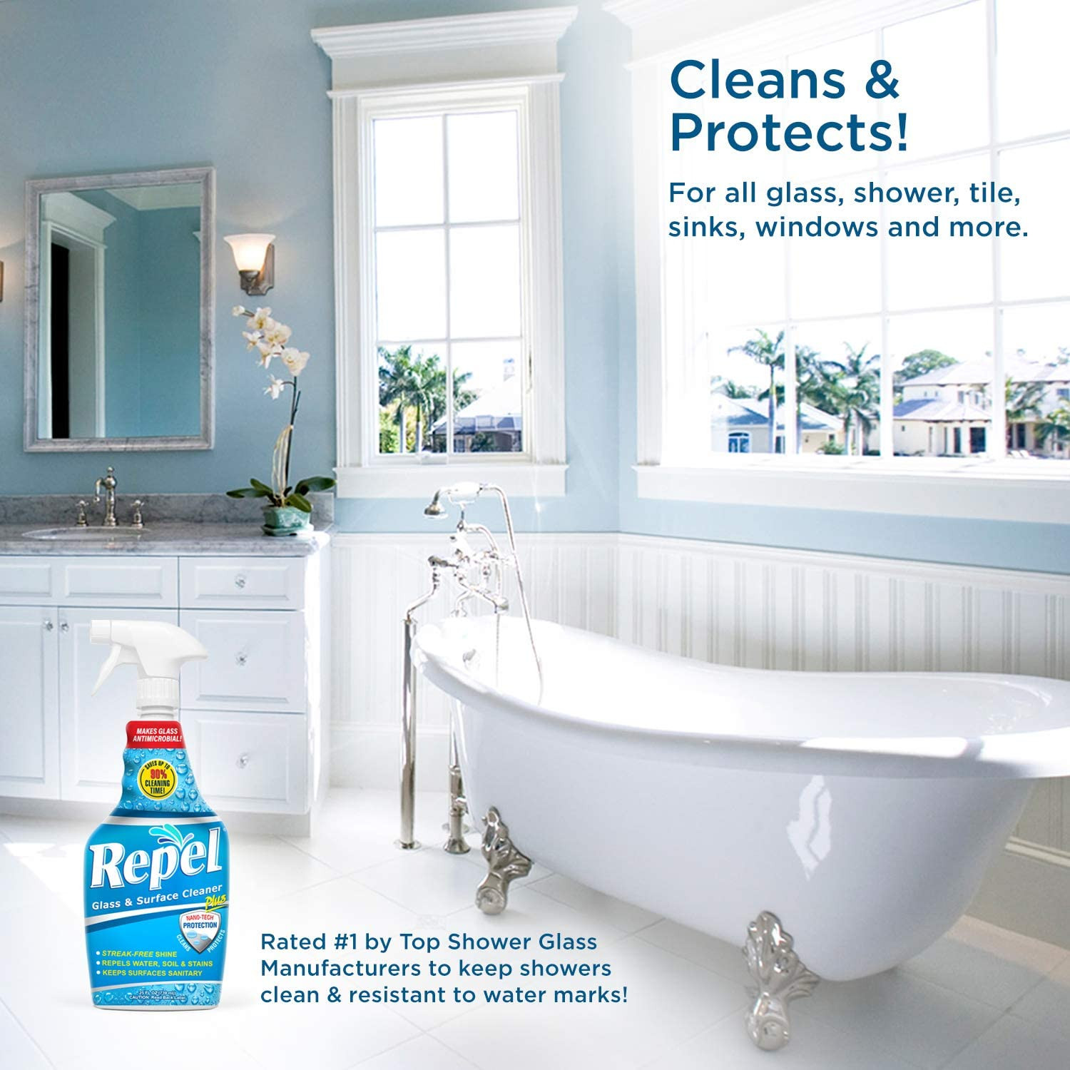 Cleans & Repels Water Spots and Dirt on Glass, Mirror, Tile and Multi Surface