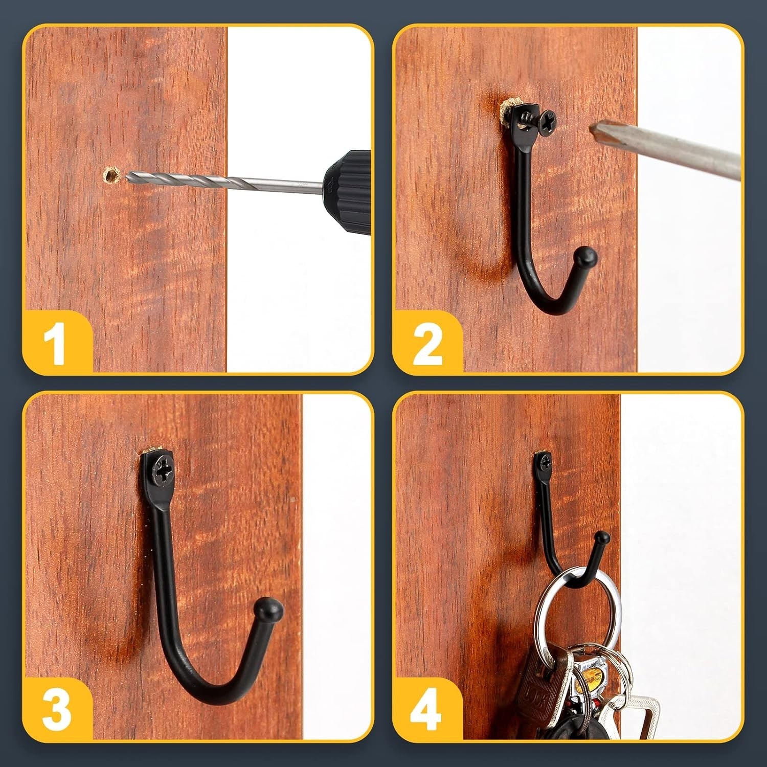 20 Pcs Black Wrought Iron Wall Hooks for Keys Hats Clothes Towels