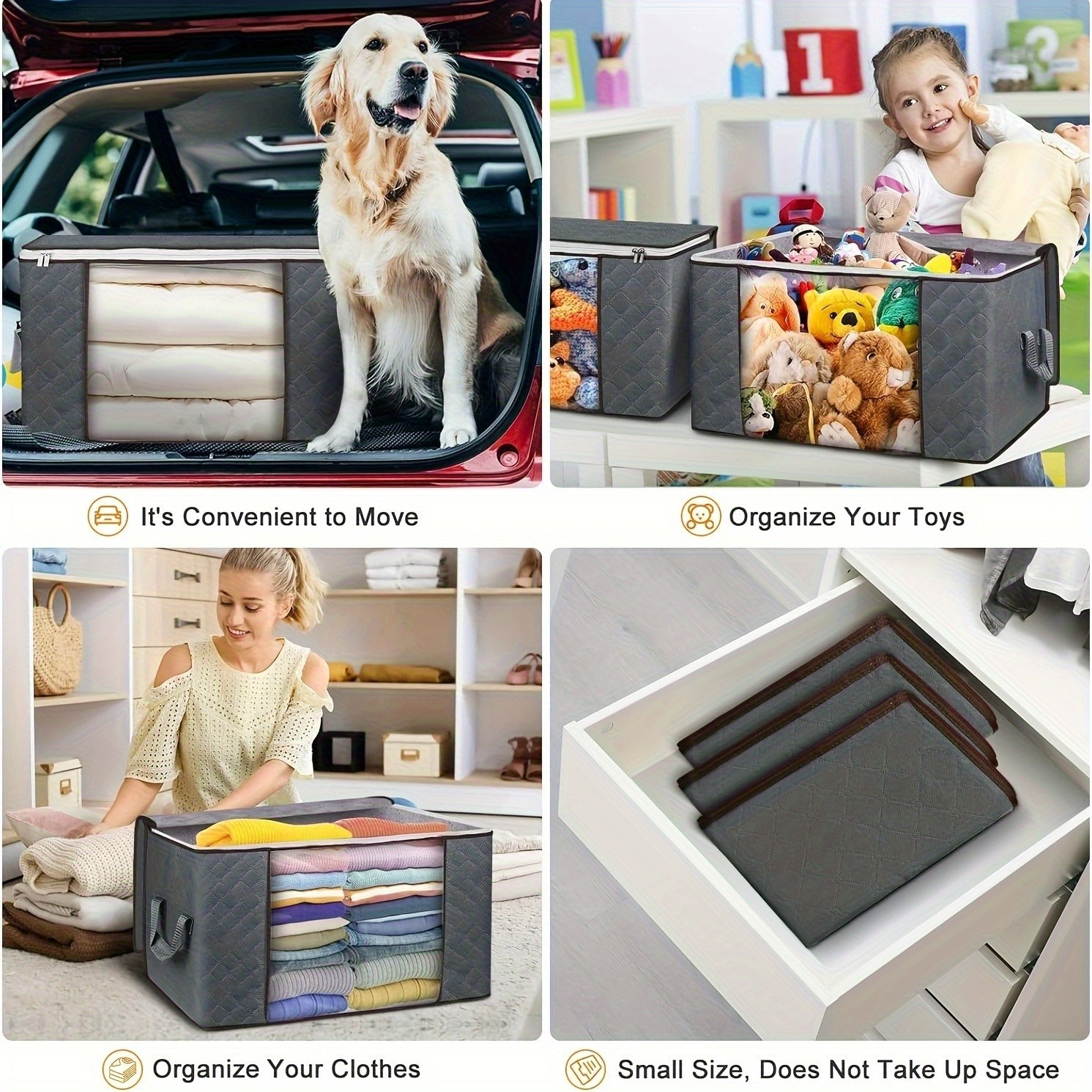 4Pcs 90L Fabric Storage Bins Clear Window Collapsible Organizer Box for Closet