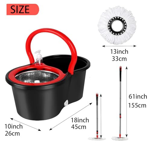 360° Spin Mop & Bucket Set with Microfiber Heads, Stainless Steel Wringer