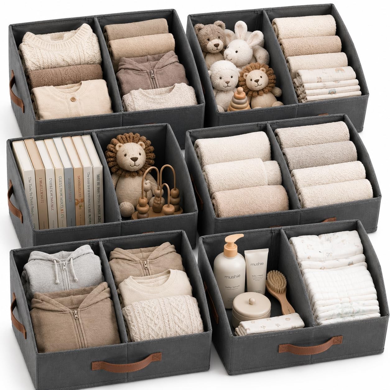 HOMELUX THEORY Dark Gray Medium 6pc Storage Bin