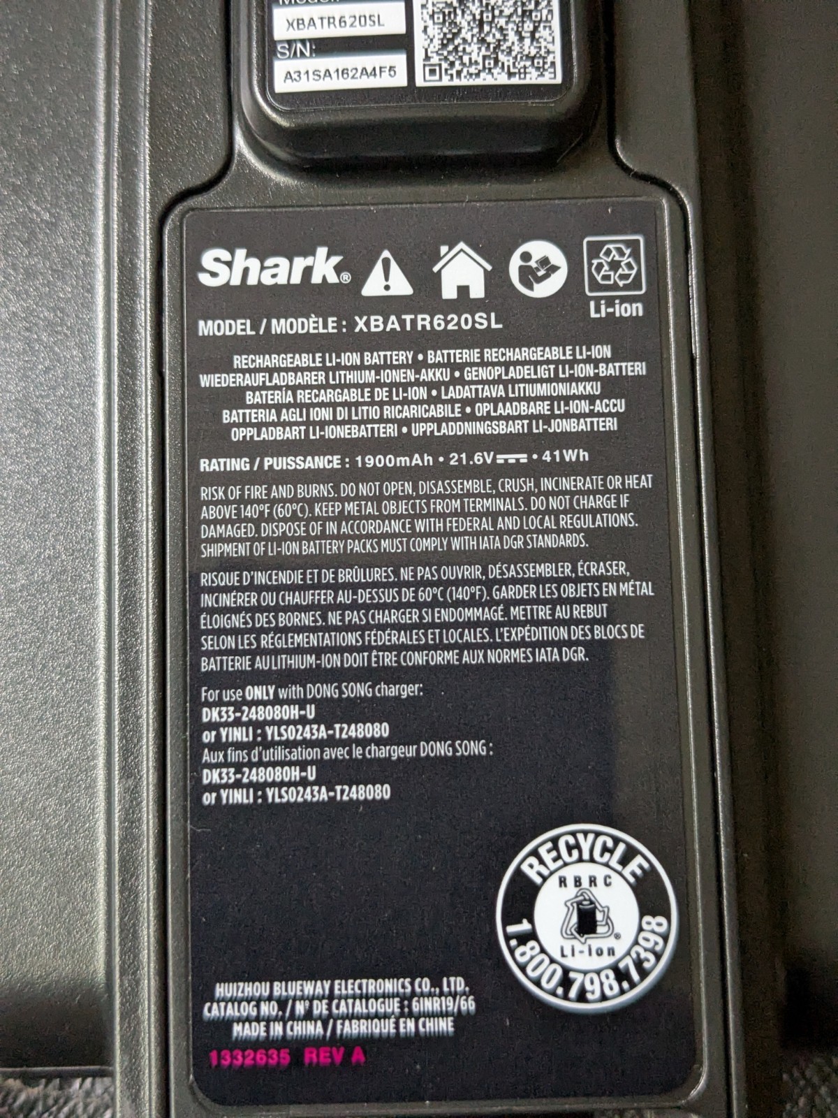 Shark Battery XBATR620SL LITHIUM-ION BATTERY For Shark Cordless Pro Vacuum