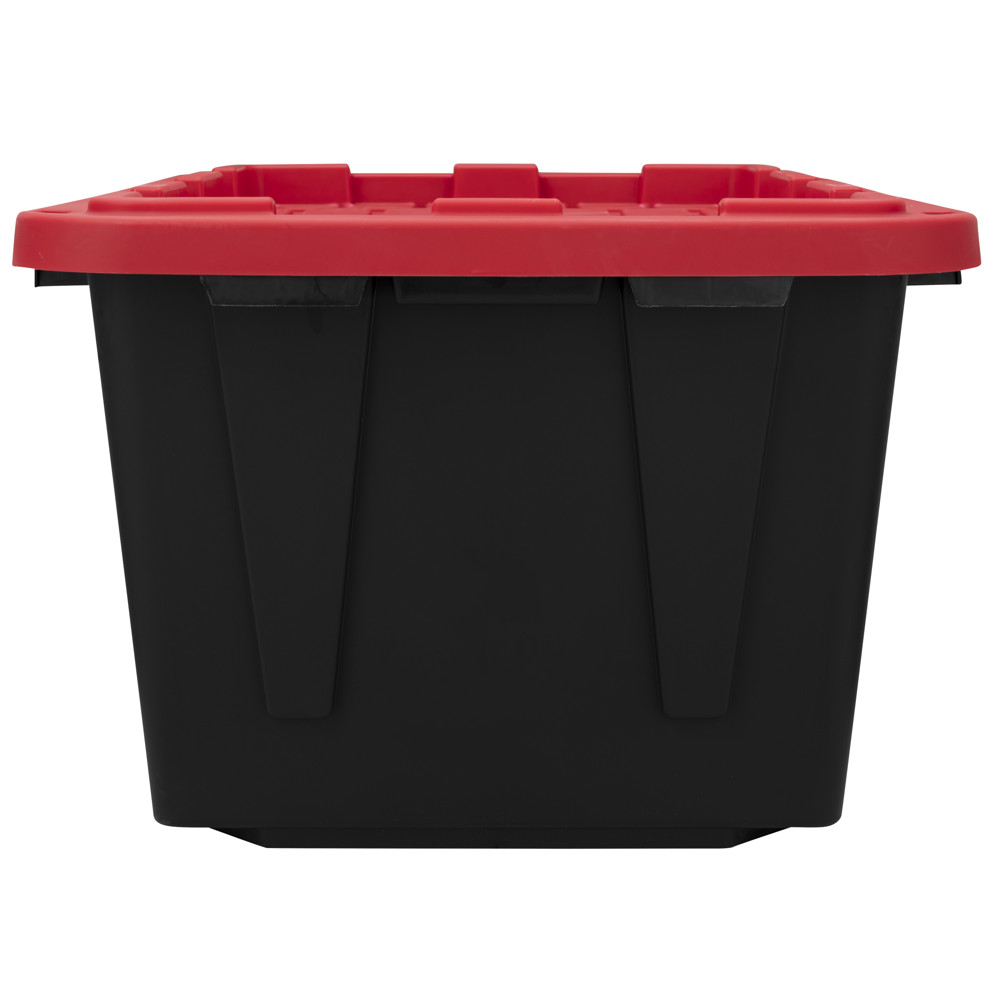Plastic Storage Tote Box Stackable Lid Heavy Duty Black Hyper Tough 27 Gal