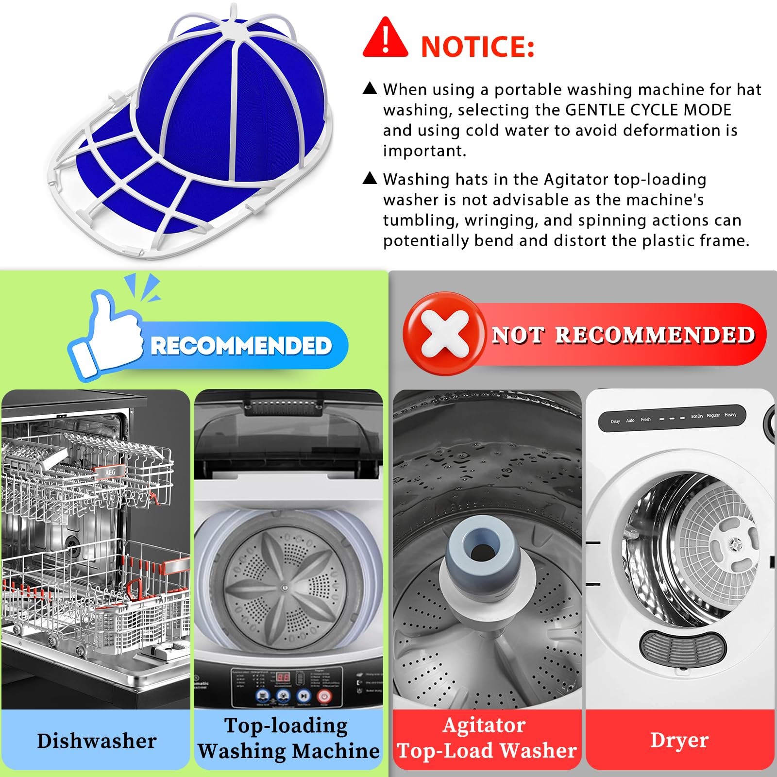 Haiou Hat Washer Cage – Protect Shape & Prevent Damage in One Size, White