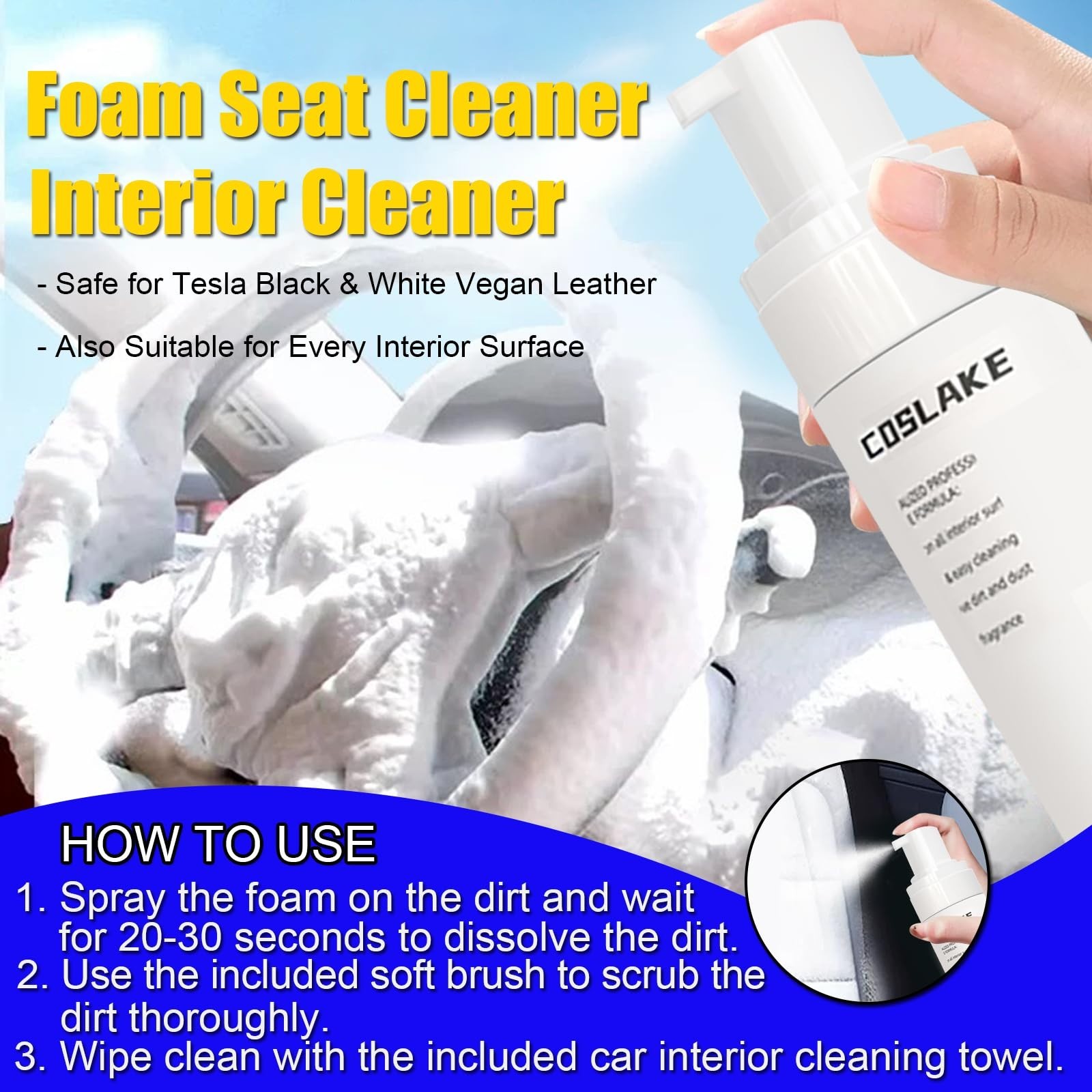 9PCS Tesla Interior Cleaner Kit – Foam Seat Cleaner, Screen & Plastic Restorer,