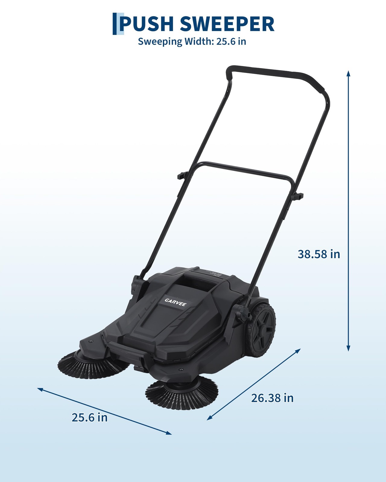 Walk Behind Outdoor Hand Push Floor Sweeper 25.6 In Wide Heavy Duty Yard Sweeper