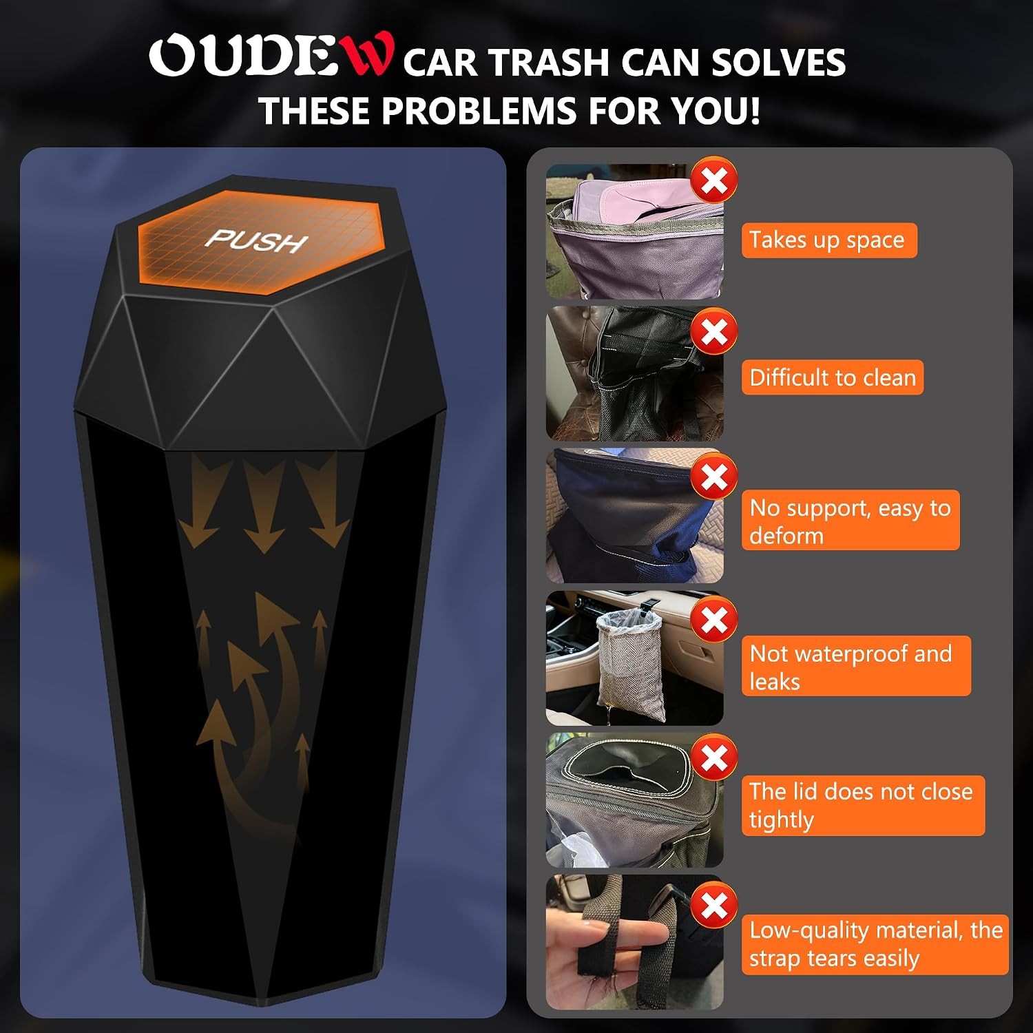 Car Trash Can with Lid – 2-Pack, Interior Accessories for Vehicles, Leakproof