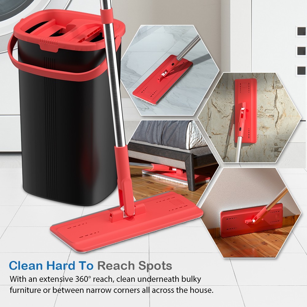 Tethys Flat Floor Mop and Bucket Set for Professional Home Floor Cleaning System