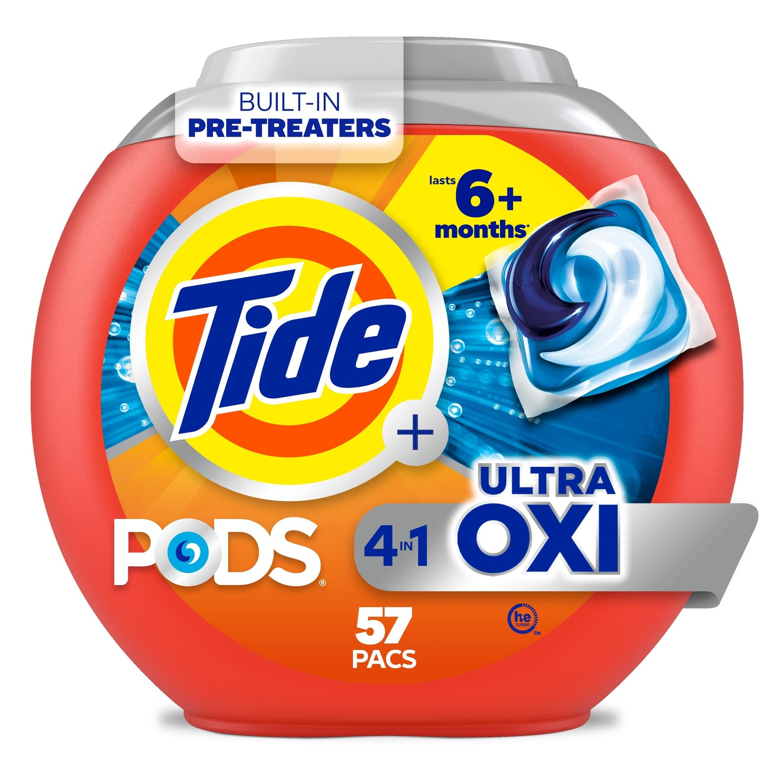 Tide 4-n-1 Ultra Oxi PODS Laundry Detergent Pacs, 57 57 Count (Pack of 1)