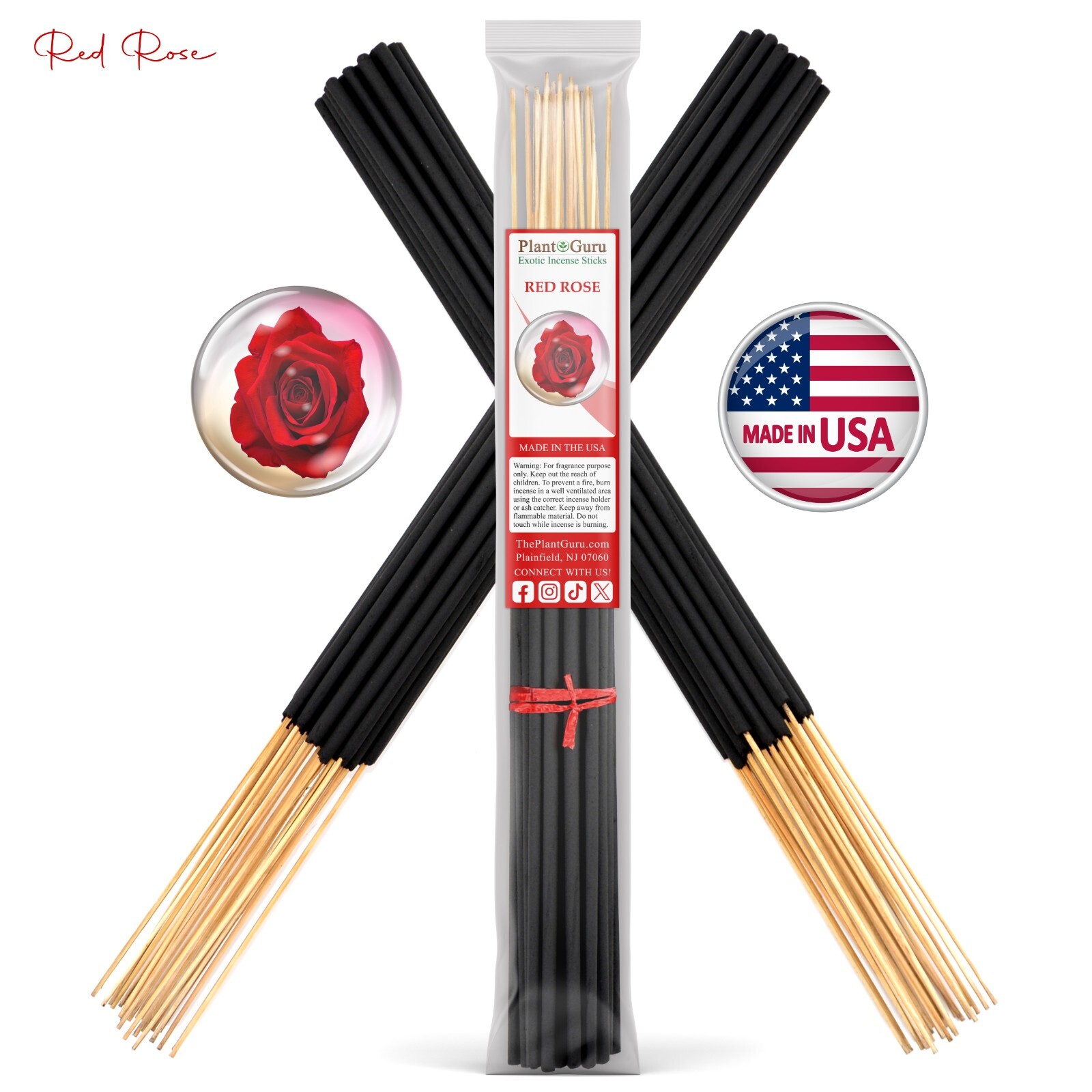 RED ROSE Incense Sticks 19″ Jumbo Extra Large Bulk Handmade Hand Dipped