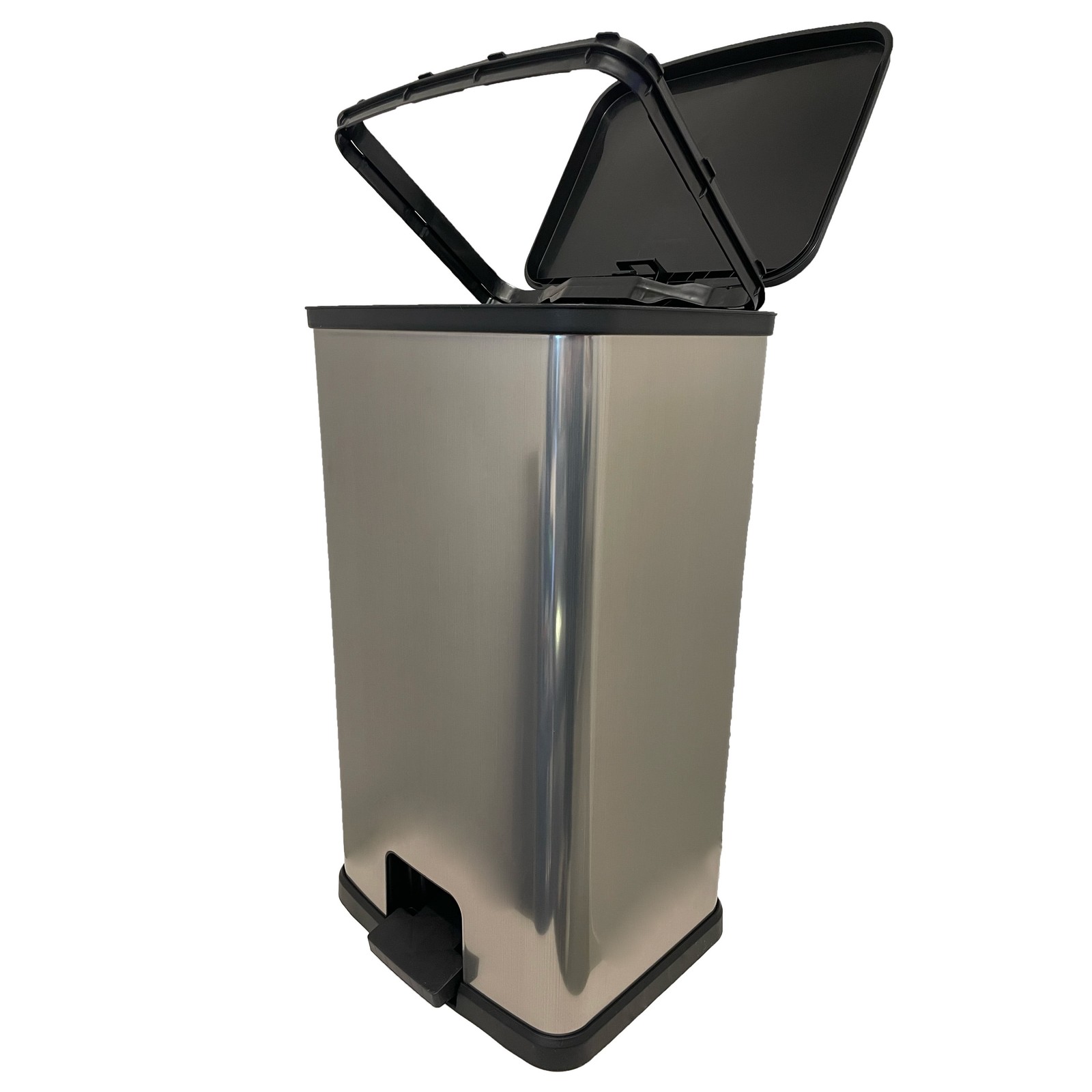 Mainstays Kitchen Trash Can, 13.2 Gallon Plastic Step Garbage Bin with Lid, Sil