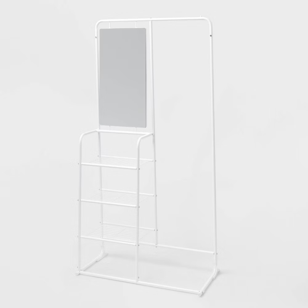 Metal Garment Rack with Mirror and Shelving White – Brightroom