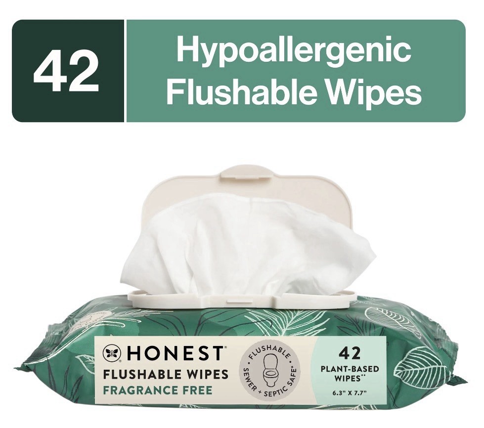 The Honest Company Hypoallergenic Flushable Butt Wipes – Sensitive Skin, 42ct