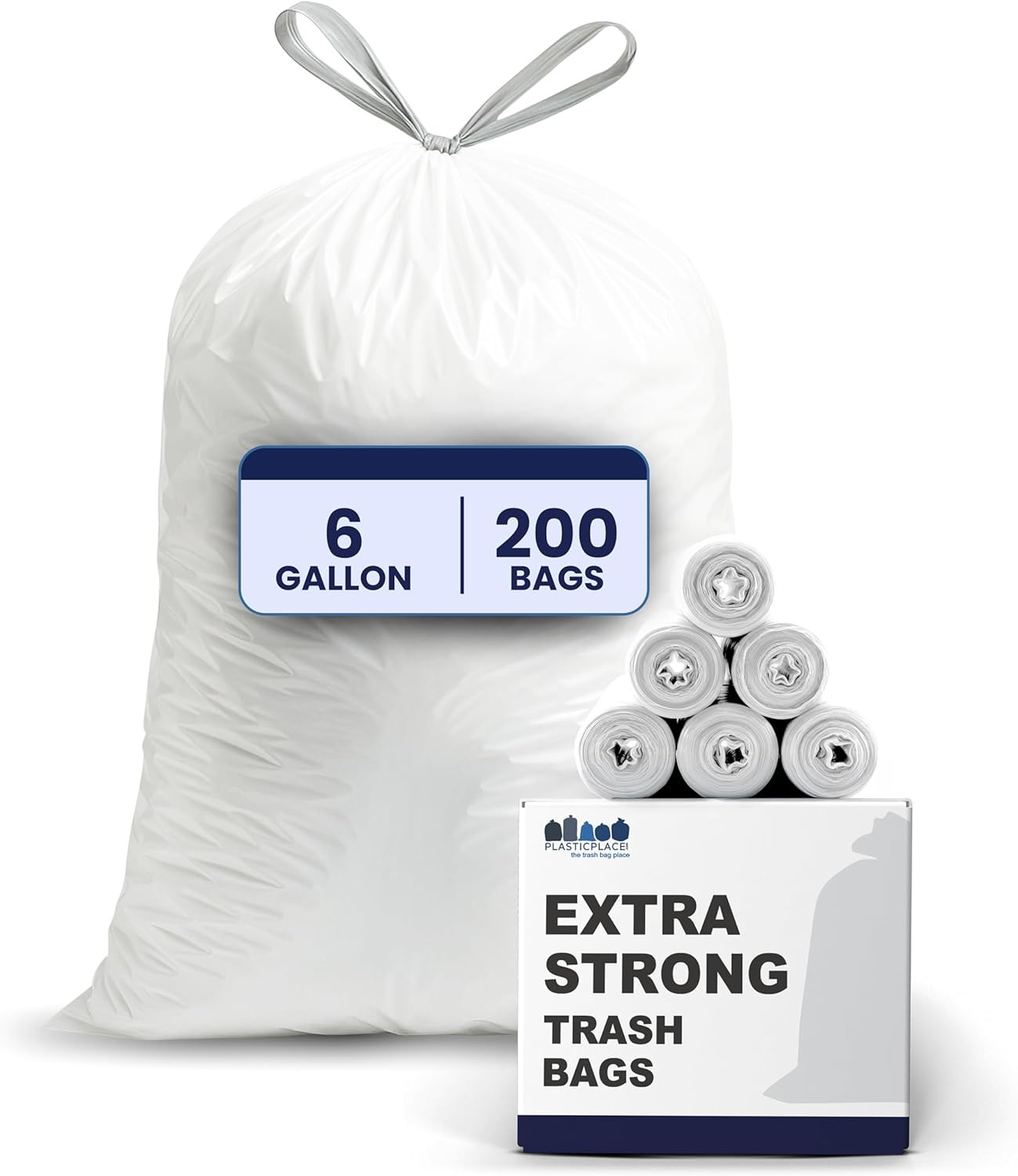 4 – 6 Gallon White Drawstring Bags, 100% Prime Material, 17X20, 0.7 Mil, 200/…