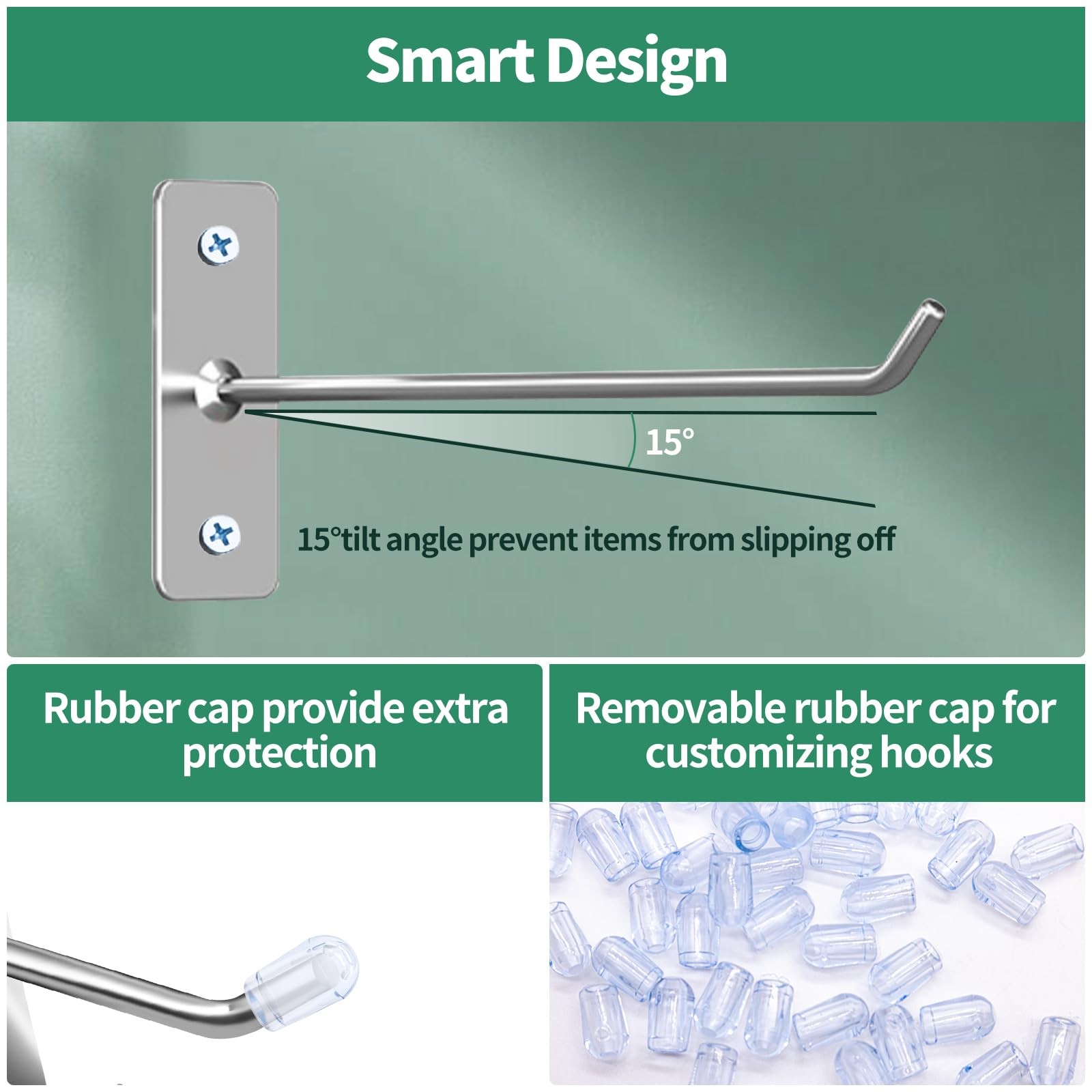 40 Pcs 6″/15CM Stainless Steel Wall Mounted Hooks with Protective Caps and Sc…
