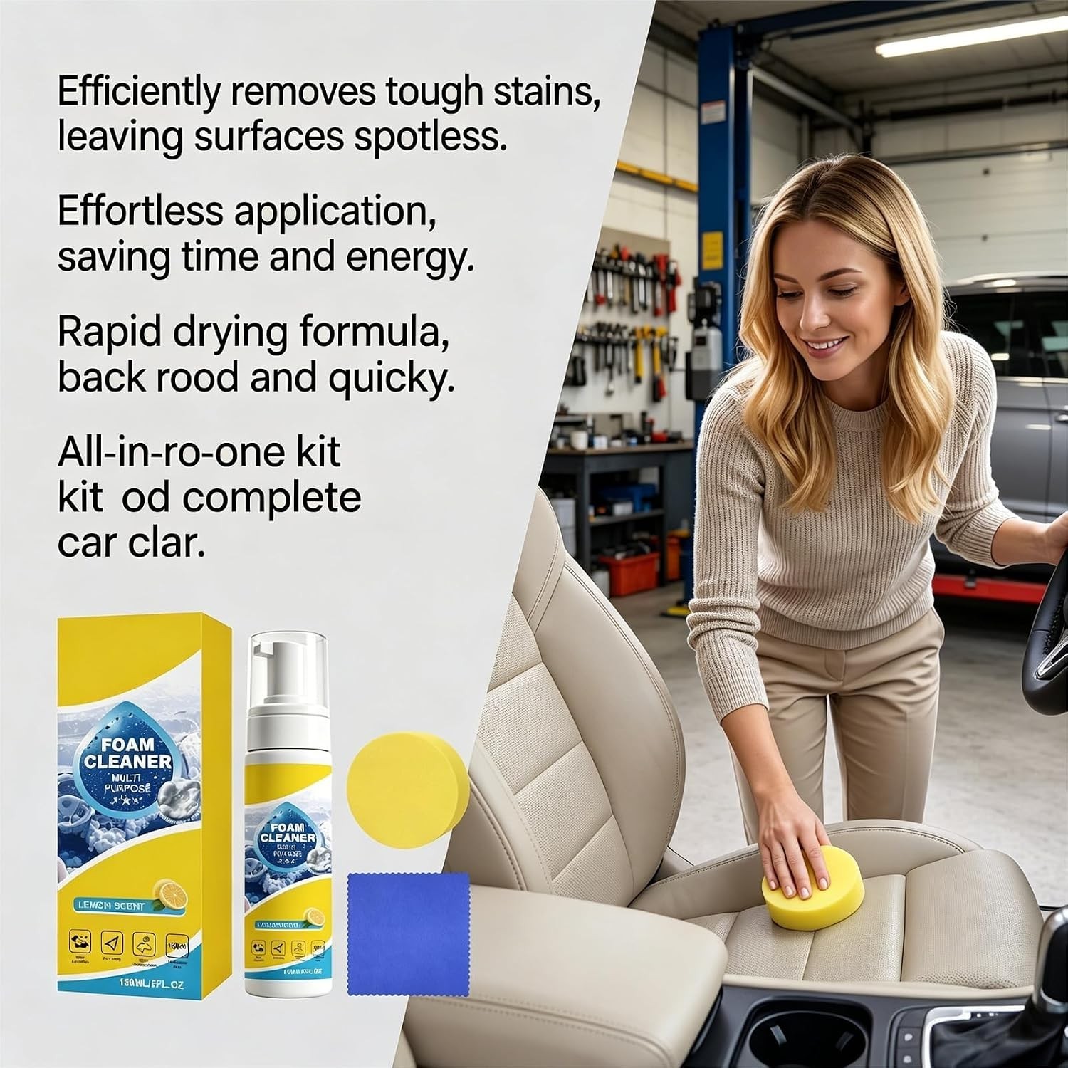 4-in-1 Multi-Enzyme Foam Cleaner, All-Purpose Spray 5oz with Sponge & Towel