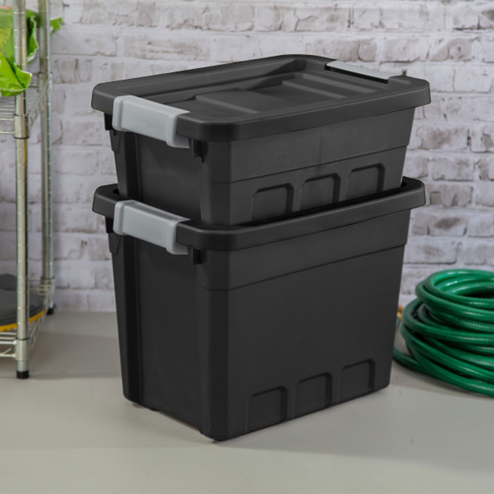 Sterilite 4 Gallon Industrial Storage Totes with Latch Clip Lids, Black (6 Pack)