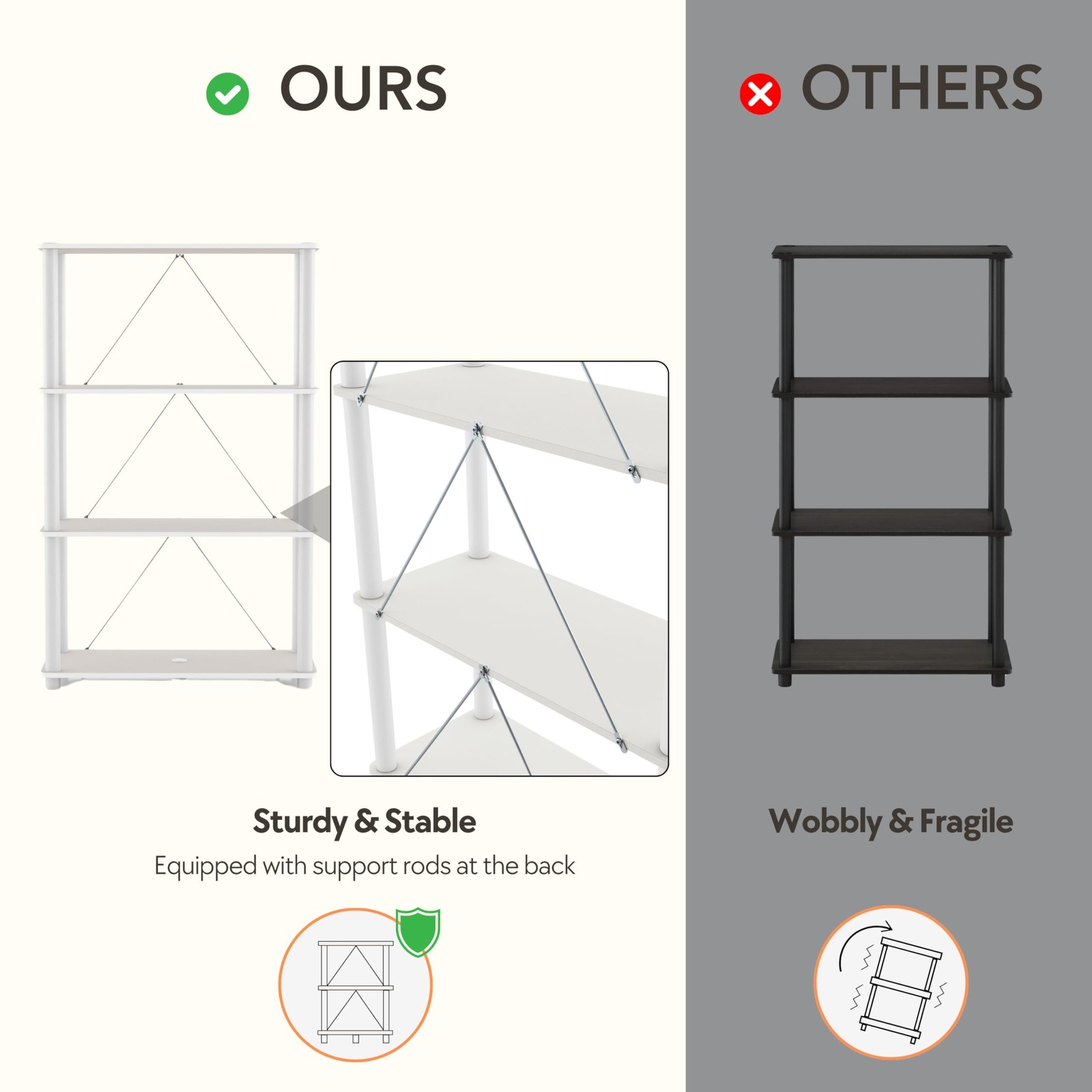 Homes: Inside + Out Apexa Modern 3-Cube Ladder Shelving Units, White