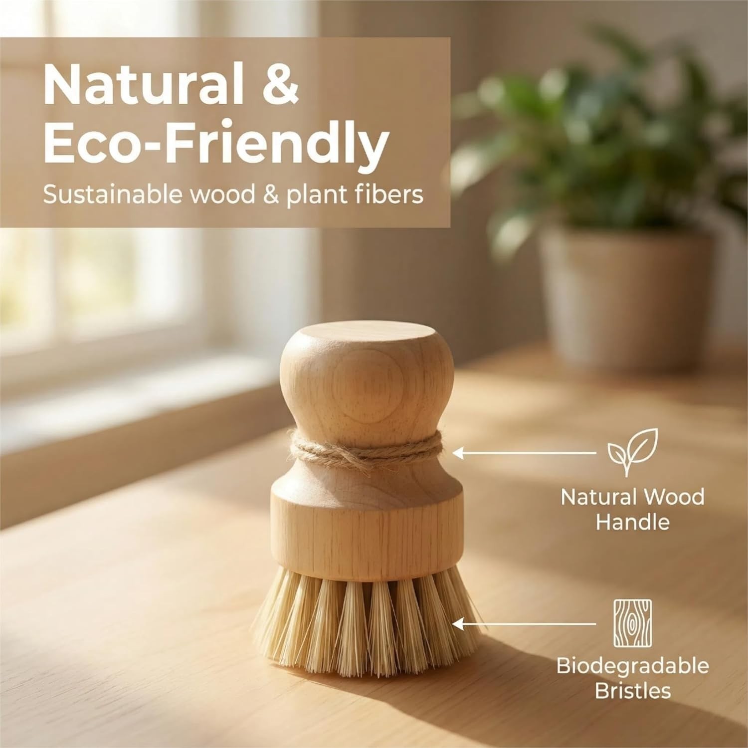 Wooden Dish Scrub Brush – Natural Fiber Kitchen Dish Scrubber Set, for Cleani…