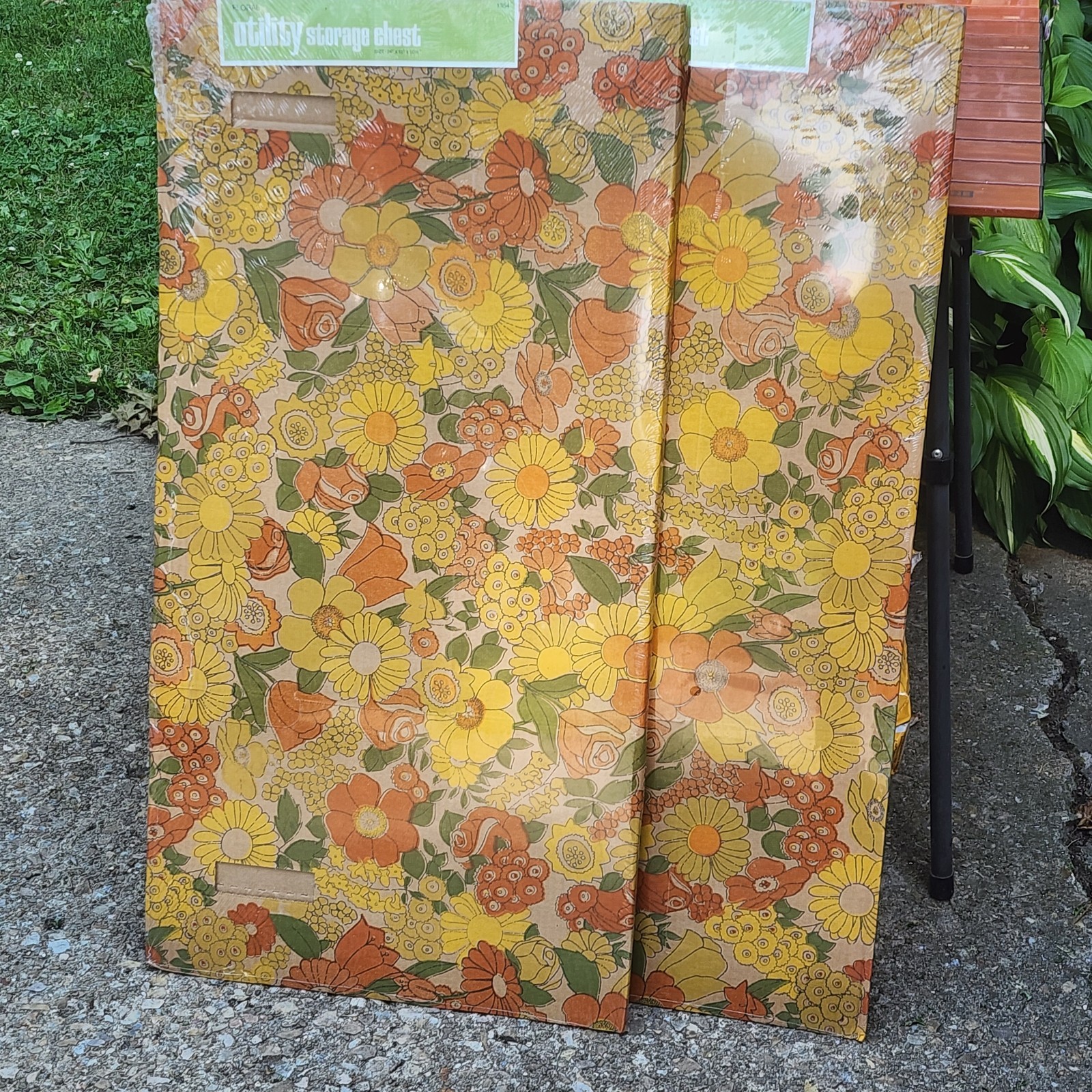 Vtg Mid Century Floral Cardboard Under Bed Storage Chest Mod Flower Power Sealed