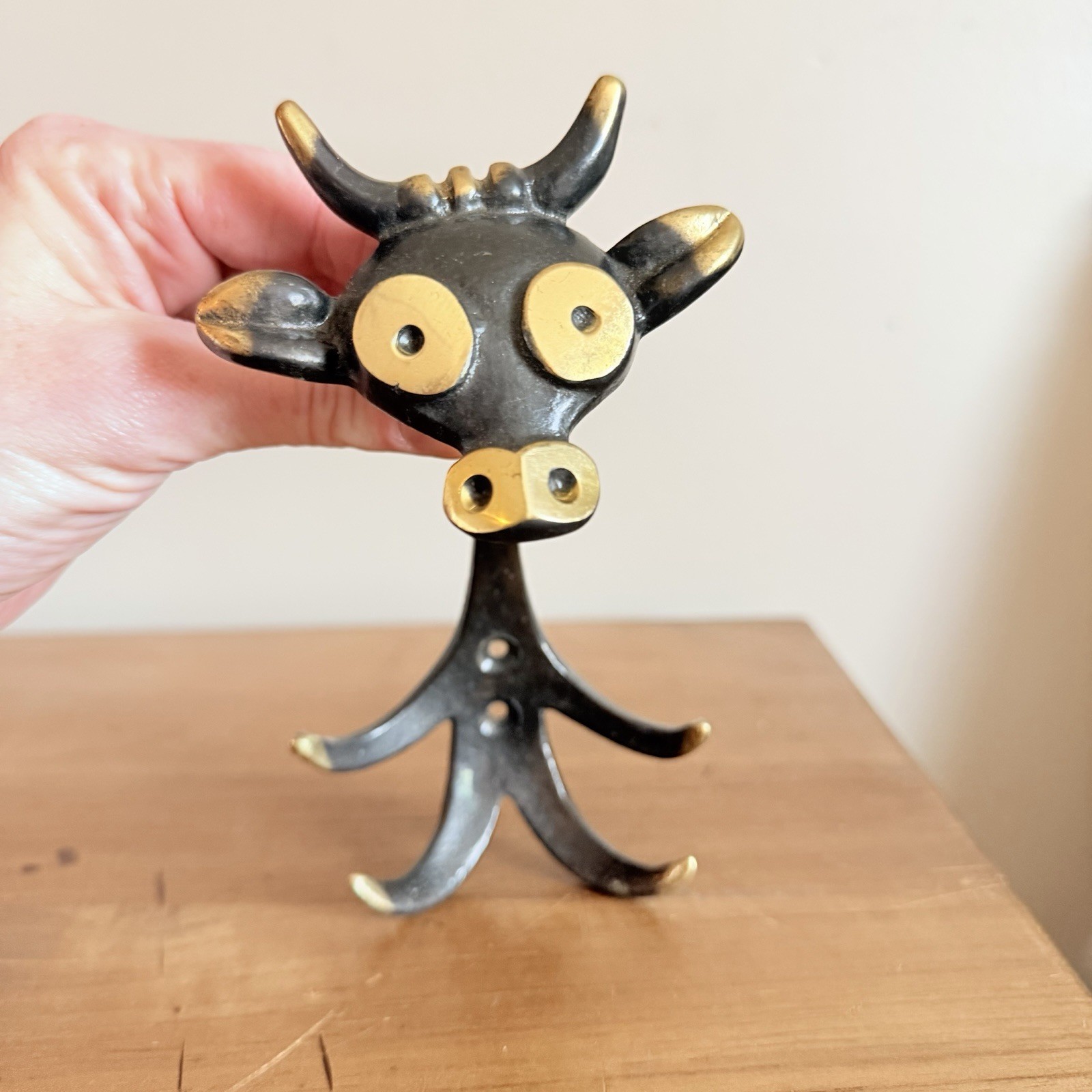 Vintage Walter Bosse Herta Baller Bronze Bull COW Coat HOOK Intact Label HTF
