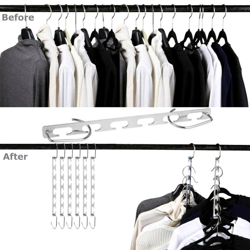 6 Pack Space Saving Clothes Hangers Metal Closet Organizer Hooks