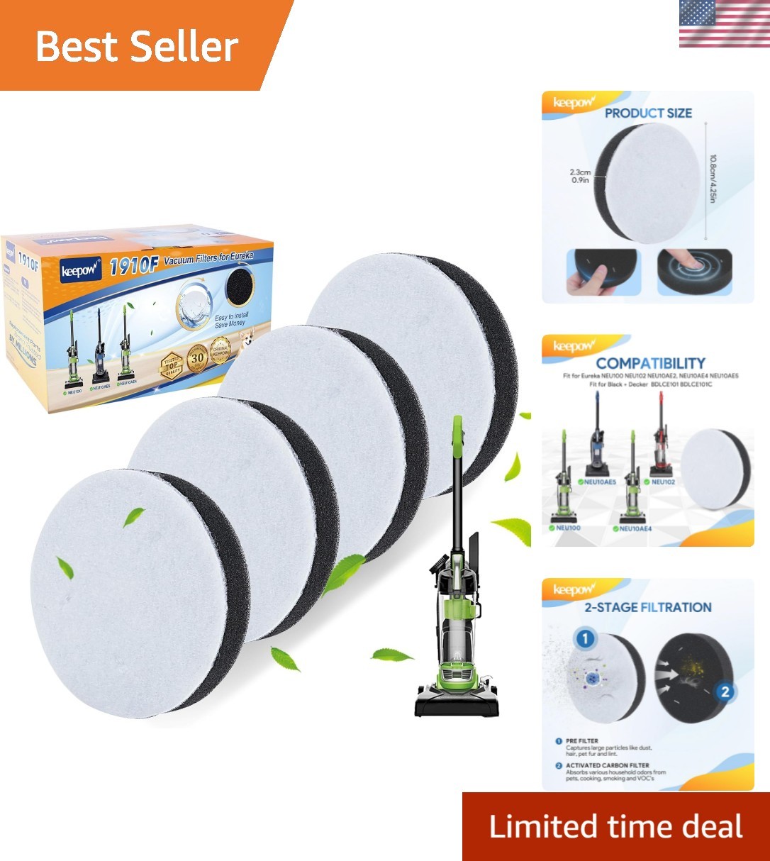 Vacuum Filters for Eureka Airspeed Compact Bagless Upright Vacuum Cleaner , ,…