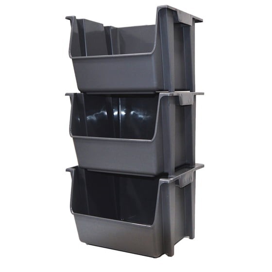 2PACK Mighty Tuff Large Nesting Stack Storage Bin, All, Plastic, Gray