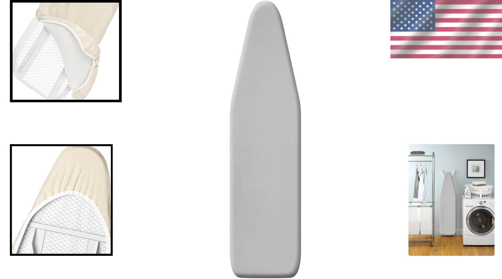 Ironing Board Cover Gray 15×54 inches cotton polyester scorch resistant draws…