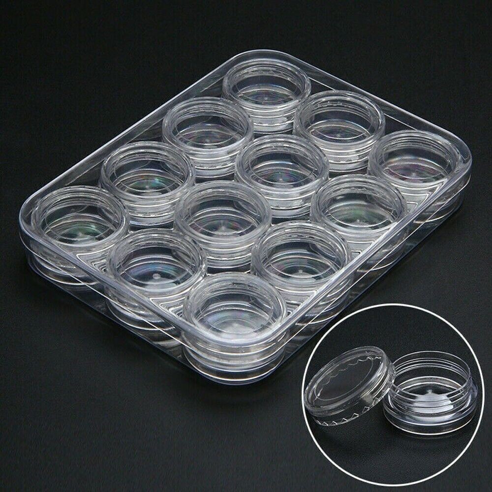 24Pc Mini Clear Plastic Beads Storage Boxes Containers Bottles Jars w/ Screw Cap