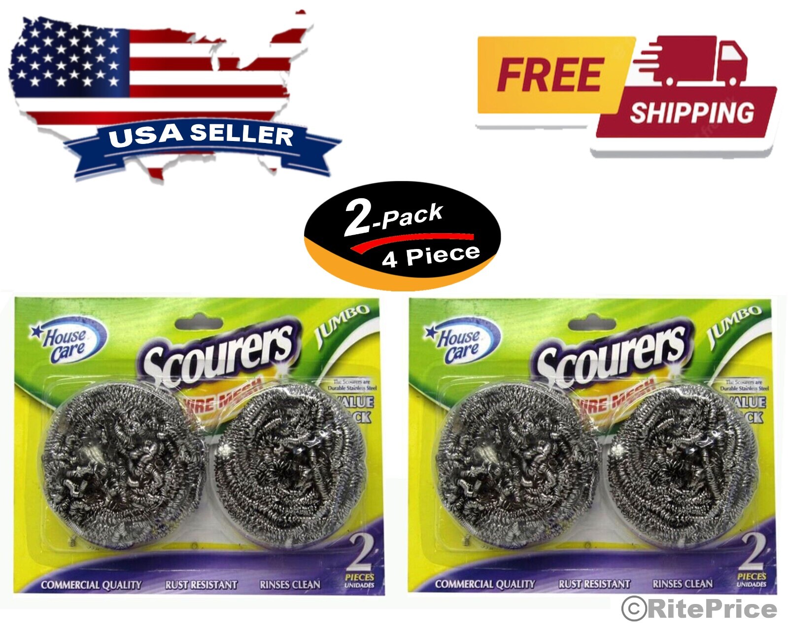 Jumbo 4 PCS Stainless Steel Sponges Scrubbing Scourer Pad For Kitchen (2 Pack)