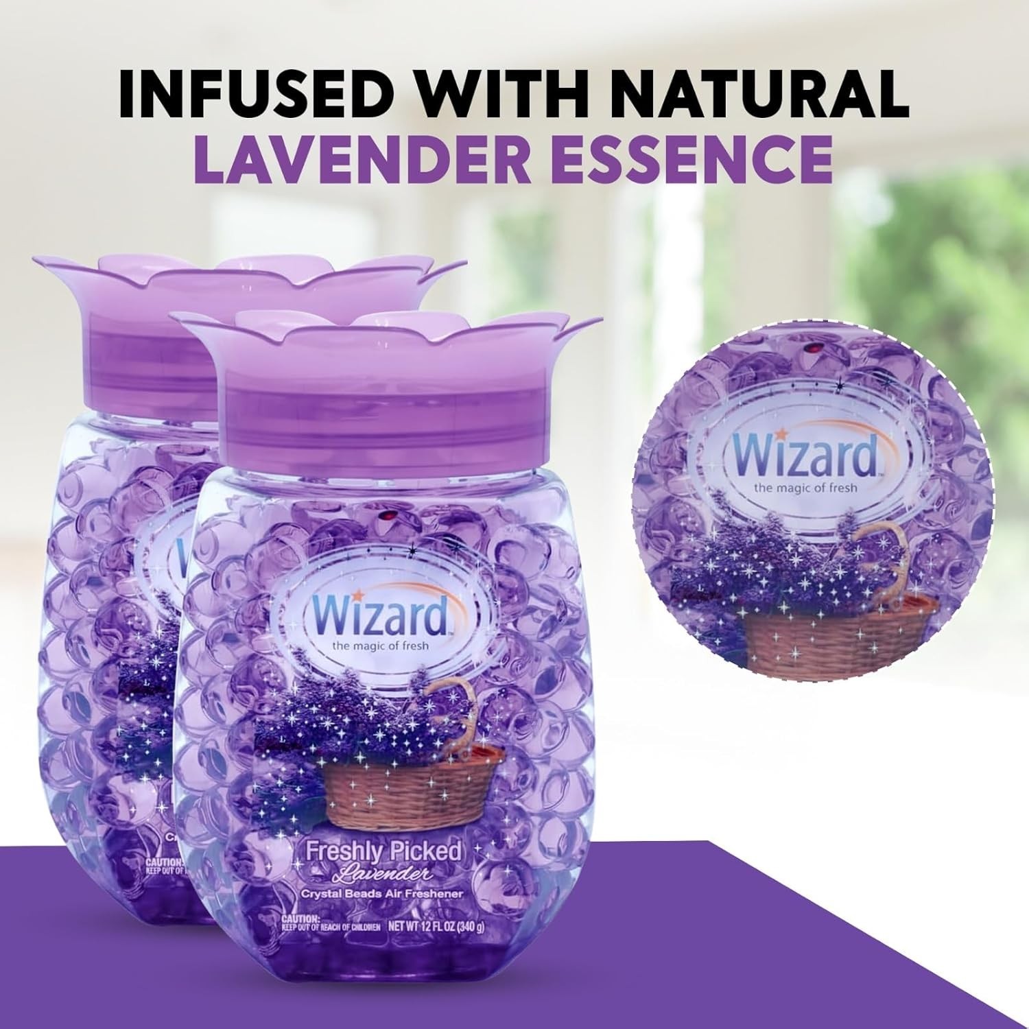 12 WIZARD Odor Eliminator Gel Beads 12oz – Air Freshener for Bathroom & Car