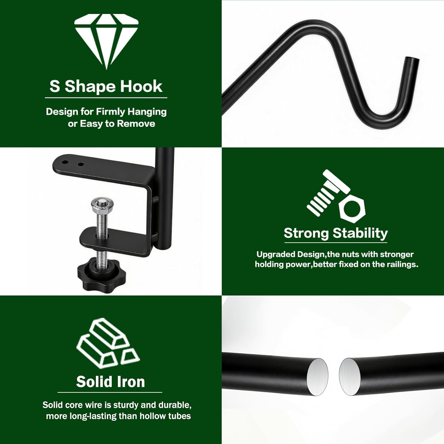 15 Inch Deck Hooks Hanger for Railing 2 Pack, Heavy Duty Shepherds Hooks