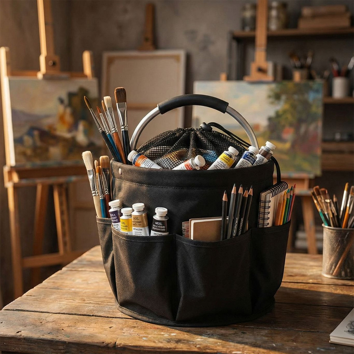 Cleaning Caddy Organizer Bag with Handle Waterproof Oxford Cloth Storage Black