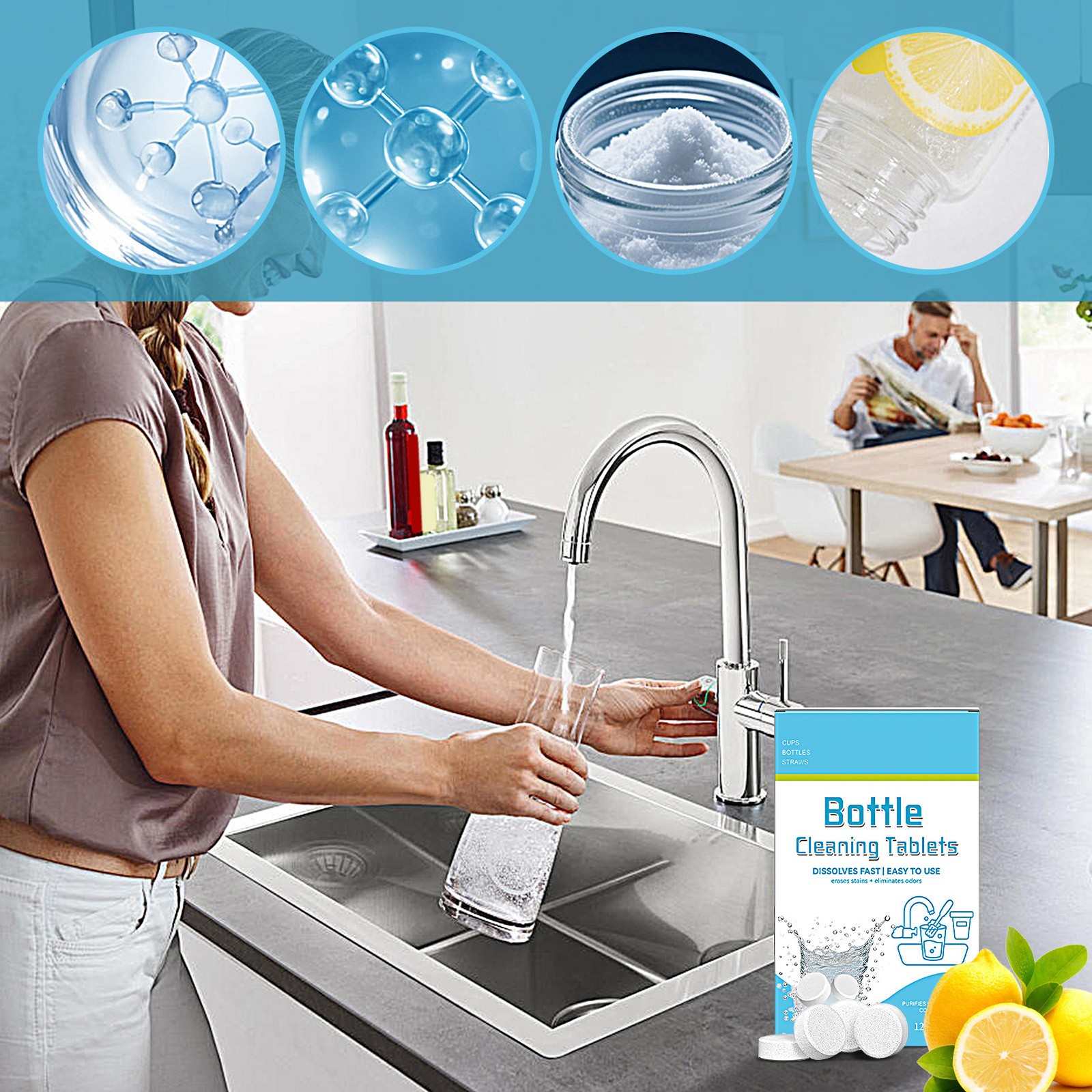 `Water Bottle Cleaning Tablets 12pack Chlorinefree And Odorless Cleaner