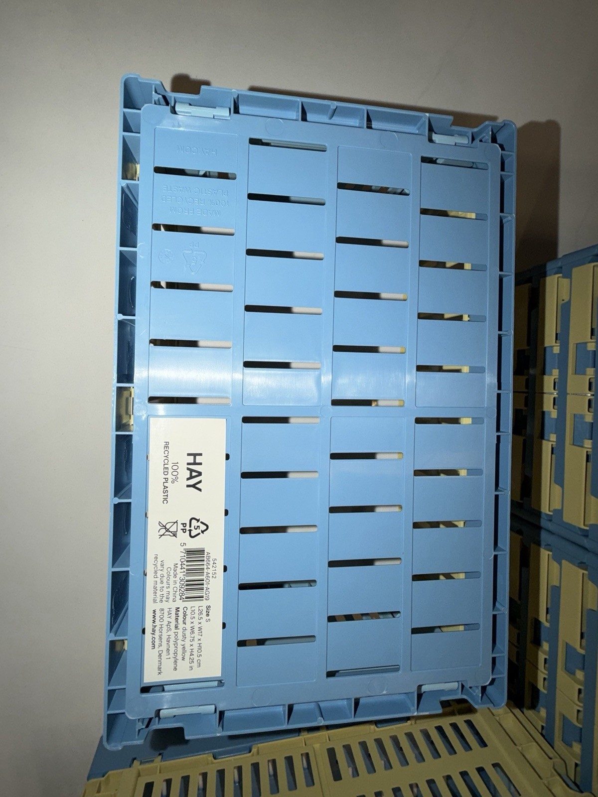 HAY Design Recycled Color Crate Storage Bin 1 PC Small Blue/Yellow NEW