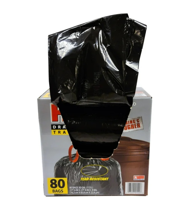 3 packs Husky Large Trash Bags, 30 Gallon, 80 Black Bags (Unscented, 20% PCR)