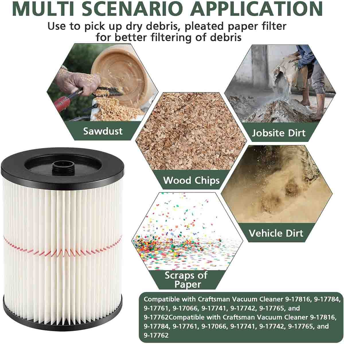 Vacuum Cartridge Filter For Shop Vac Craftsman 9-17816 Replacement Wet Dry