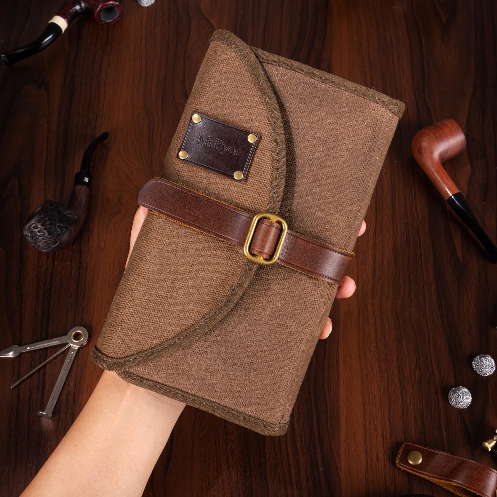 MrPyer Waxed Canvas 16.34″ x 9.65″ (unfolded), x 6.06″ (folded), Brown