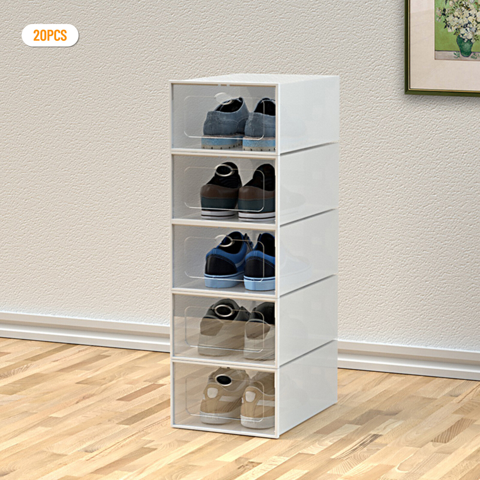 20Pcs Sneaker Display Case Organizer Stackable Shoe Storage Box Durable Plastic