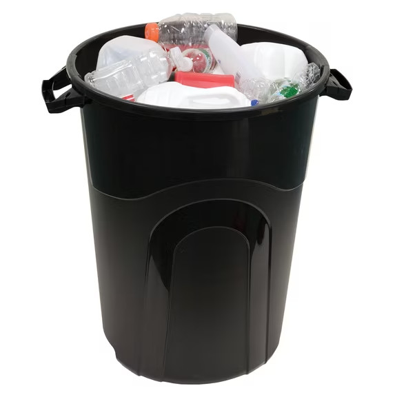Hyper Tough 32 Gallon Wheeled Heavy Duty Plastic Garbage Can, Attached Lid, Blac