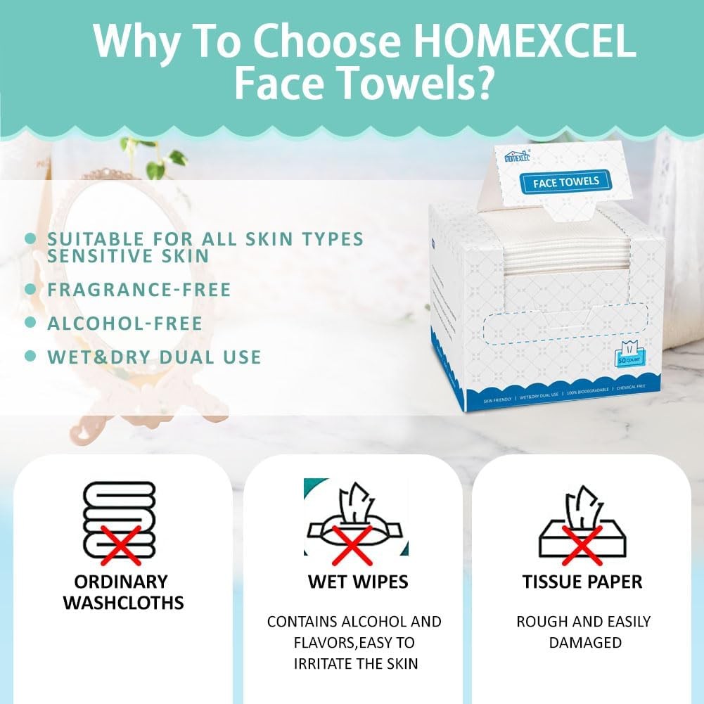 Face Towels, Disposable Face Towelette, Biodegradable Makeup Remover Dry Wipes