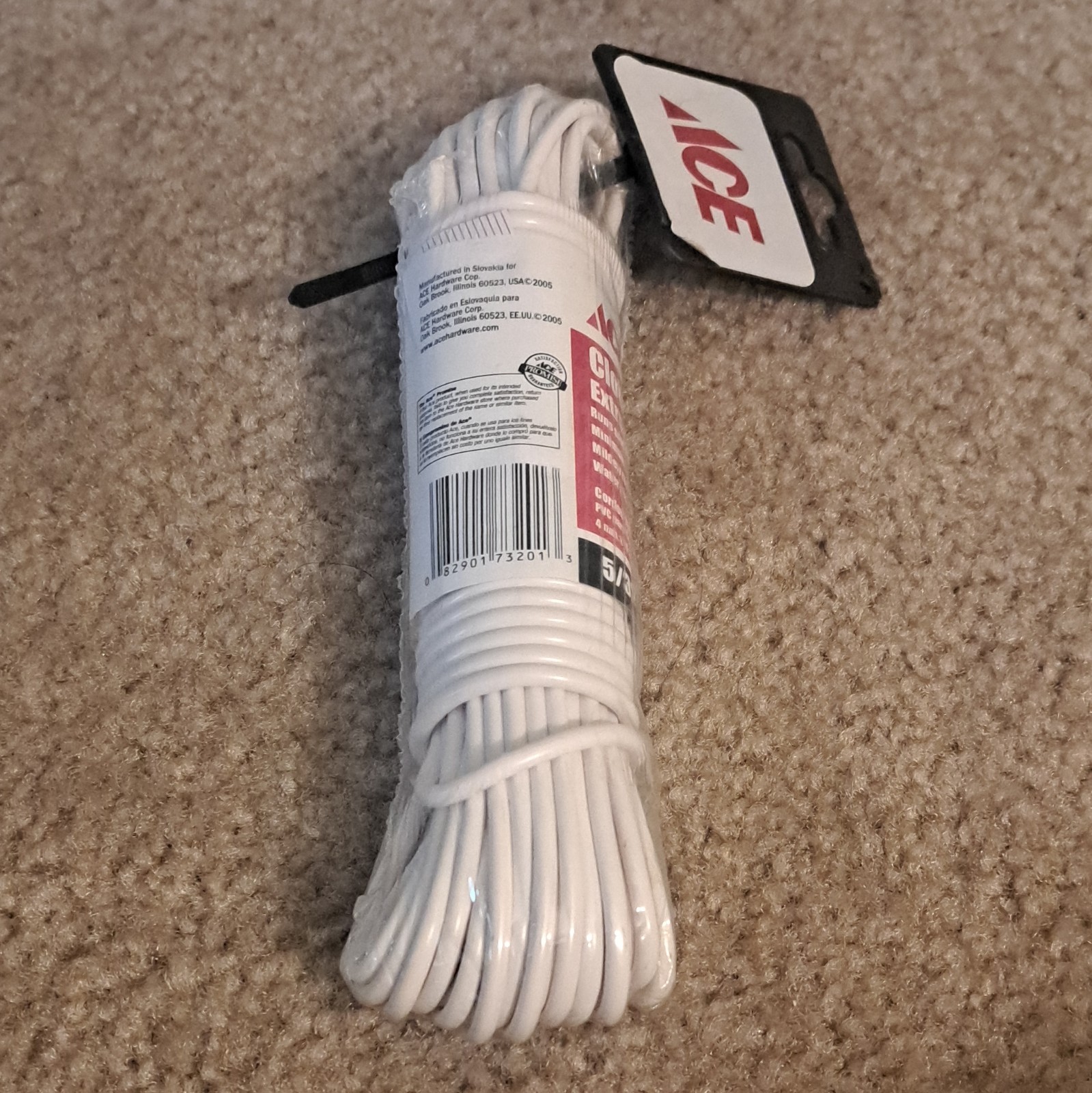 ACE PVC Clothesline 5/32 in x 50 ft White 16 lb Heavy Duty Water/Mildew Res