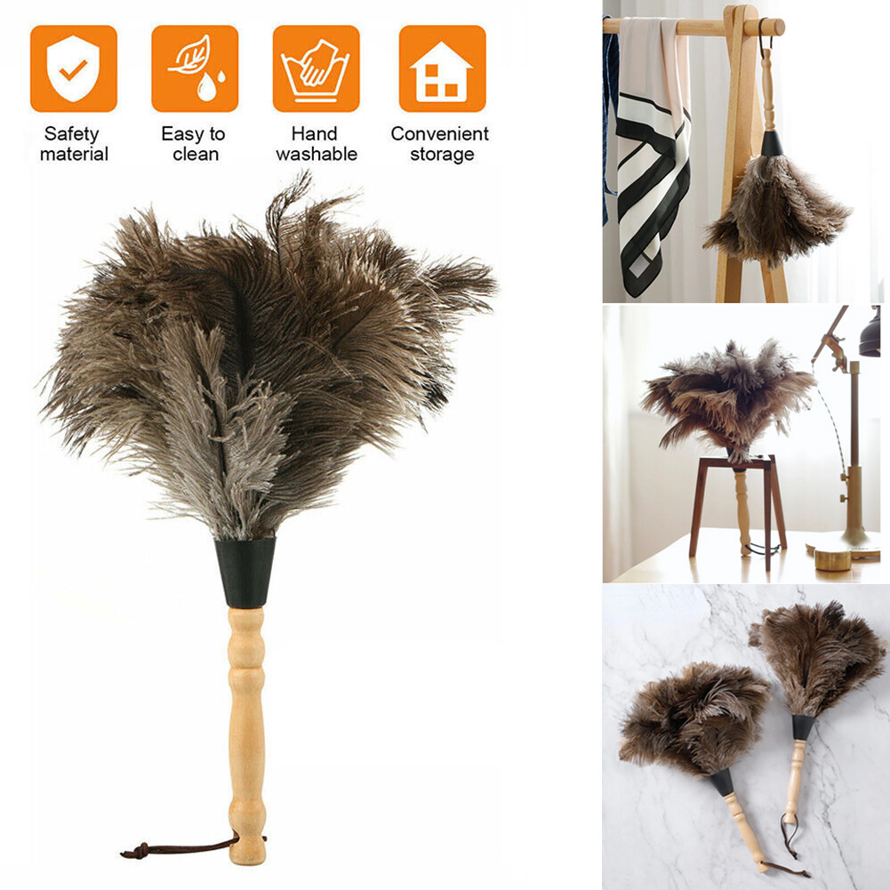 13″ Ostrich Feather Duster Durable Dust Collecting Cleaning Tool In Wool Shop^^