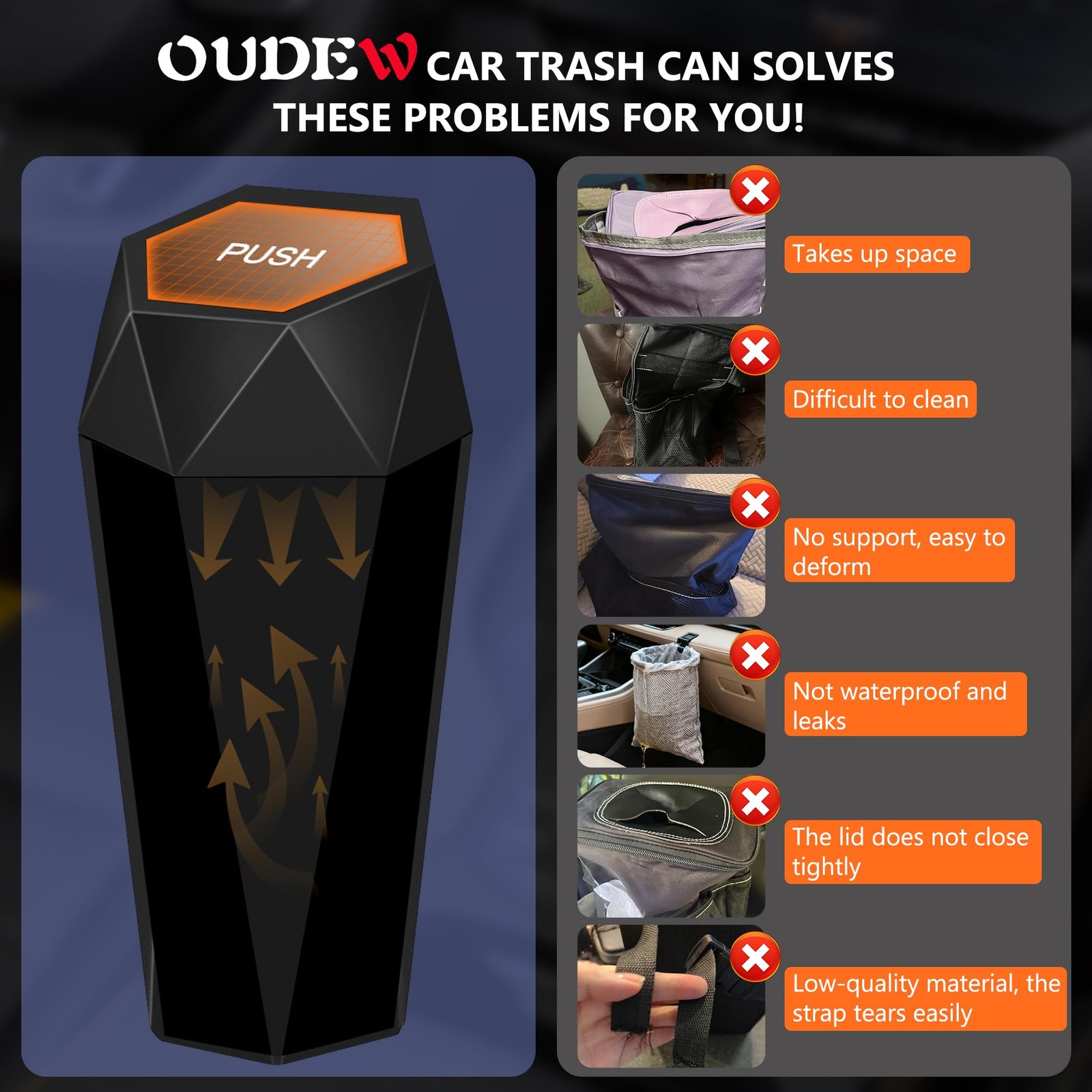 Car Trash Can with Lid – 2-Pack, Interior Accessories for Vehicles, Leakproof…