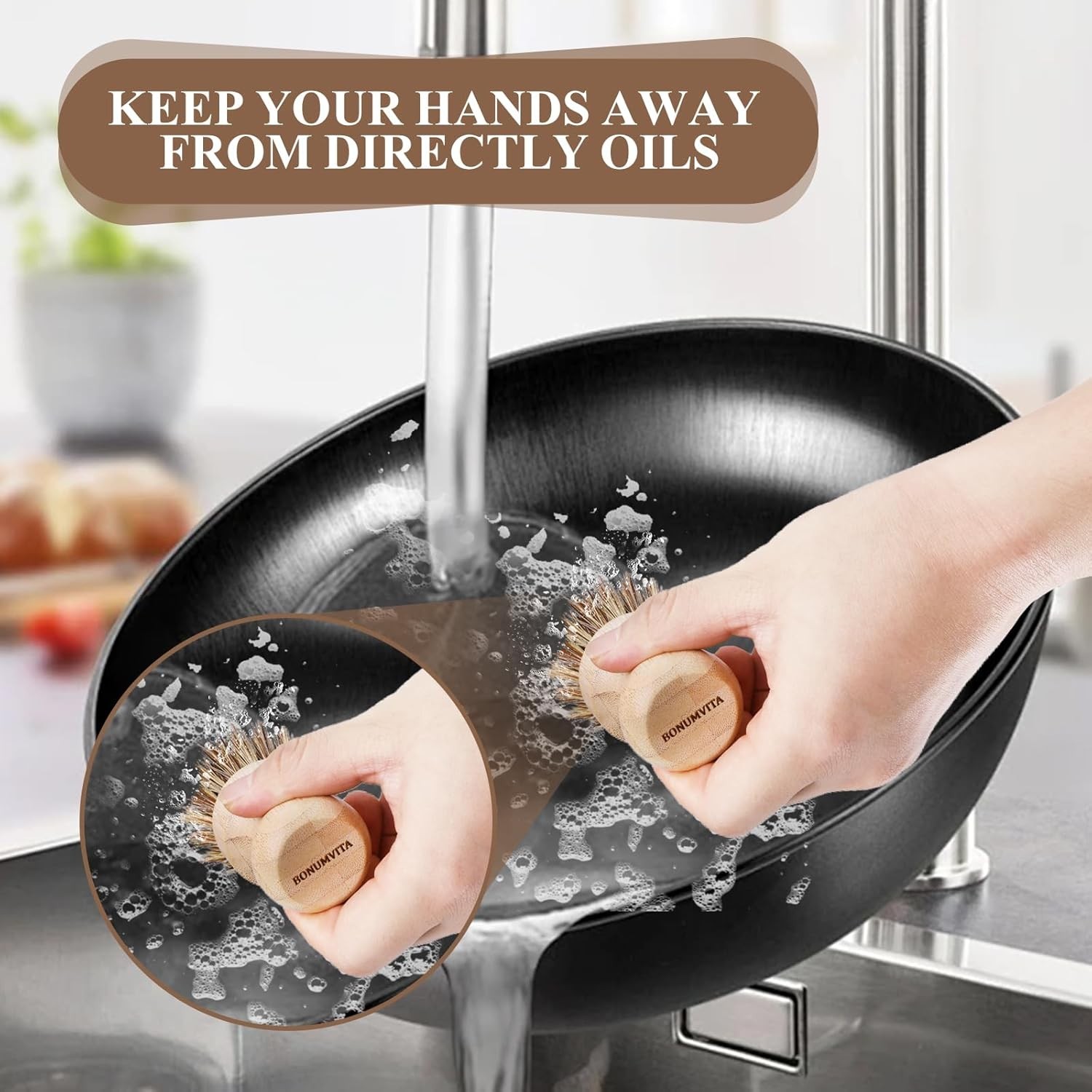 Bamboo Dish Brush Set 4 Pack Kitchen Cleaning Brush for Pots Pans Vegetables