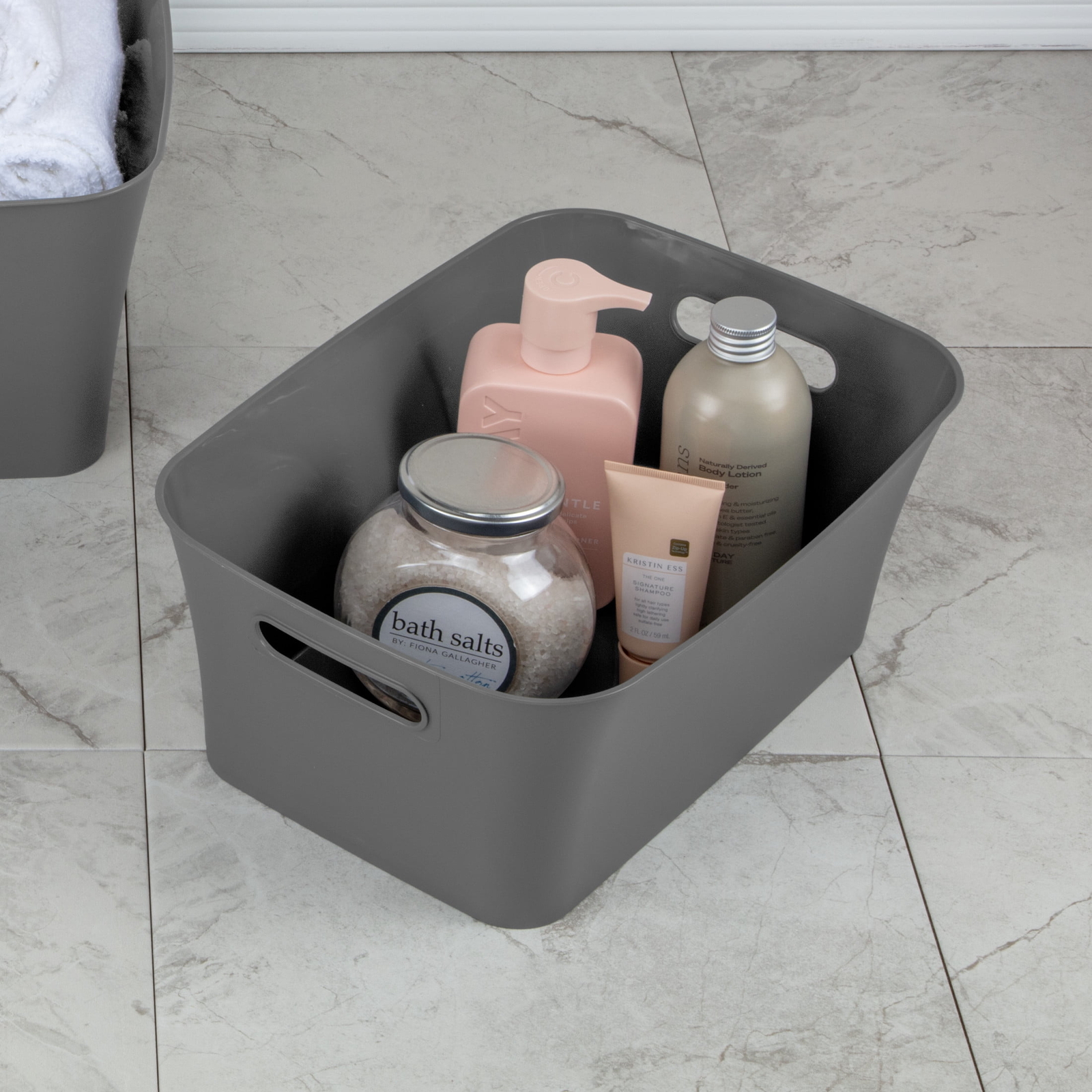 (6 pack) Medium Storage Bin Plastic, Gray